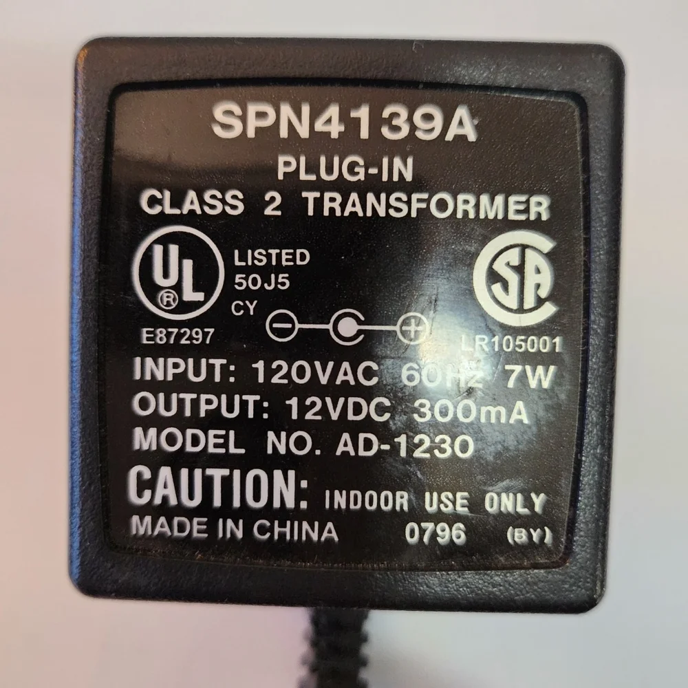 SPN4139A AC to DC Power Supply Adapter Charger 120Vac 12Vdc 300mA